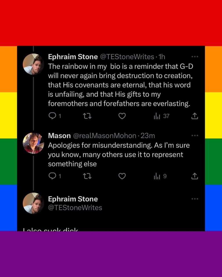 This guy thought the rainbow in his bio was a religious symbol, but someone else had other ideas.
