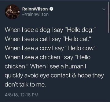 Rainn Wilson saying he talks to animals but avoids humans, lol same