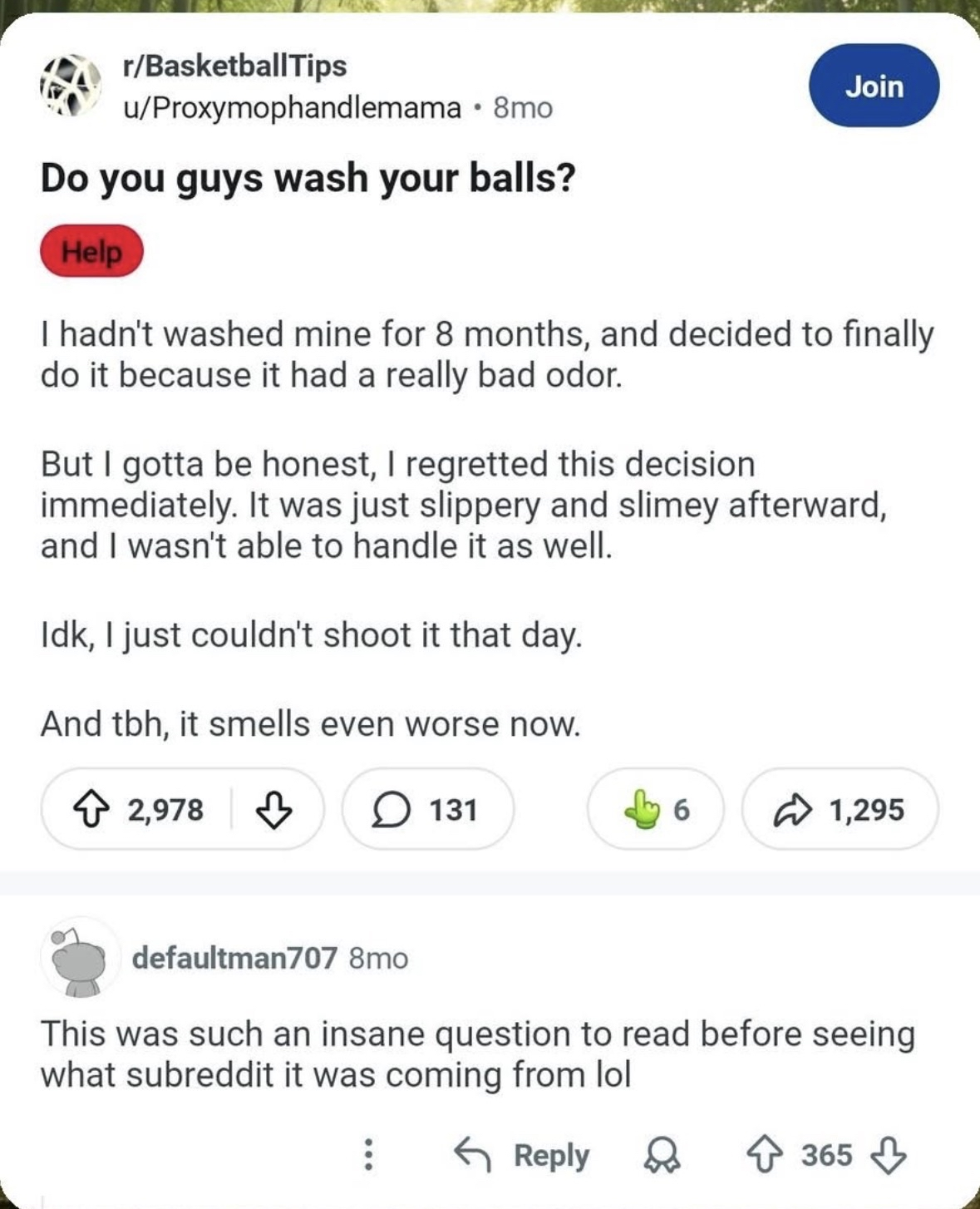This dude asking if you wash your balls on r/BasketballTips is a journey I wasn't prepared for