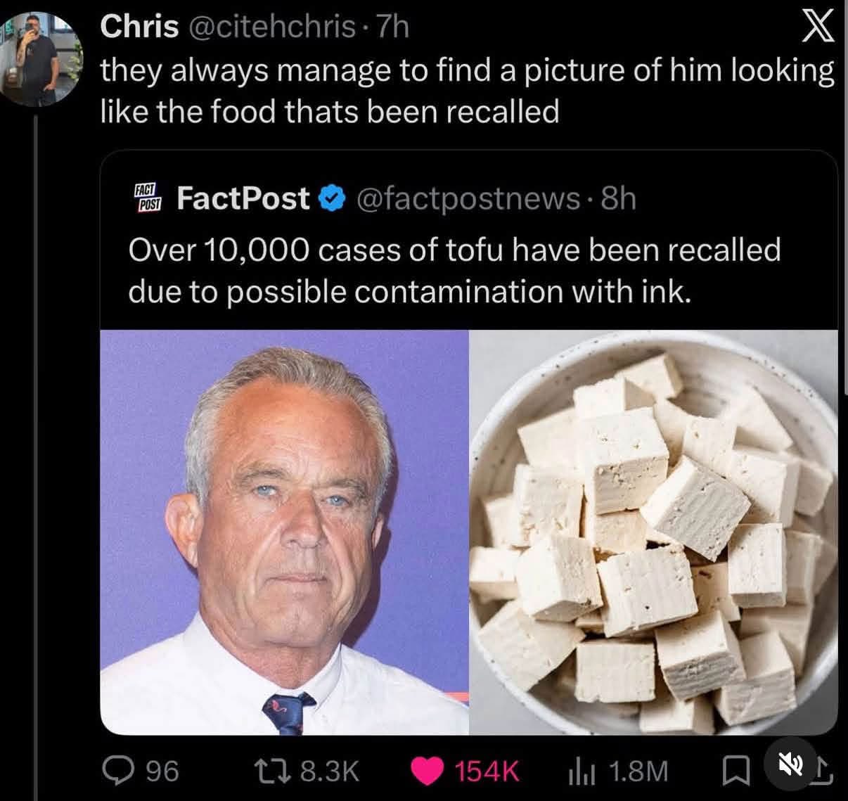 This dude kinda looks like tofu that's been recalled for ink contamination lol
