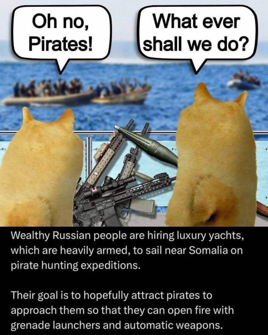 Rich people going on pirate hunting safaris with their yachts armed to the teeth