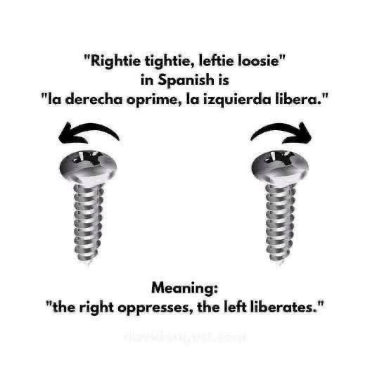 Whoa, so the Spanish translation of tightening and loosening screws has a whole political statement in it?
