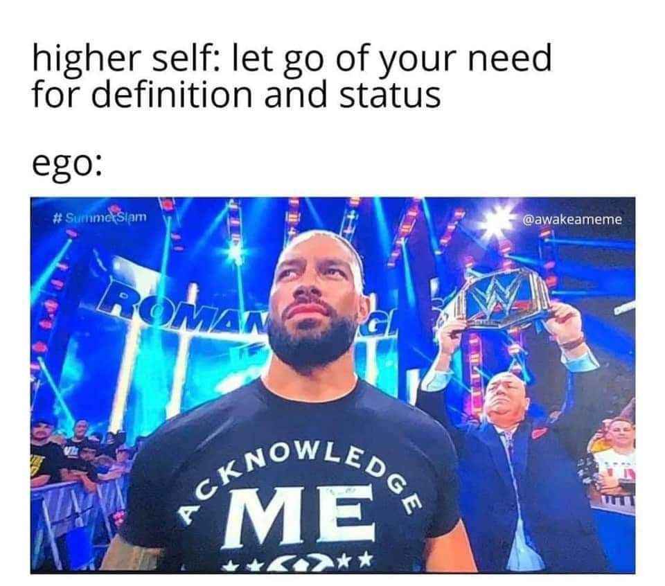 When your higher self is trying to be all zen but your ego is just like 'ACKNOWLEDGE ME!'