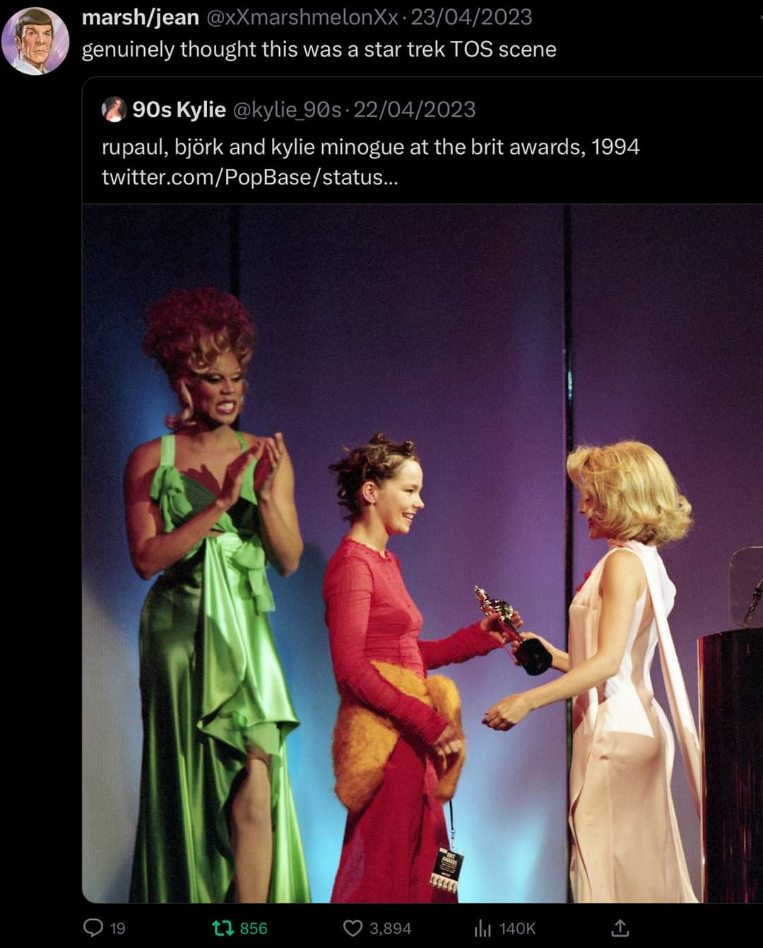 When you thought Rupaul, Björk, and Kylie Minogue at the Brit Awards was a Star Trek scene