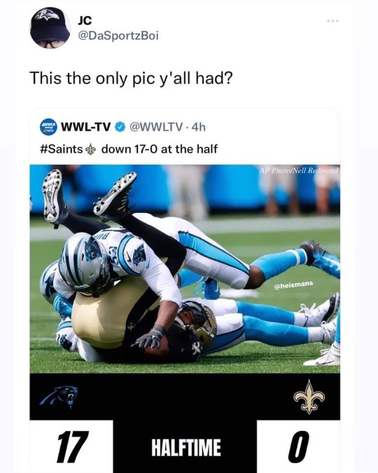When you're losing so bad they use a picture of you getting tackled to announce the halftime score