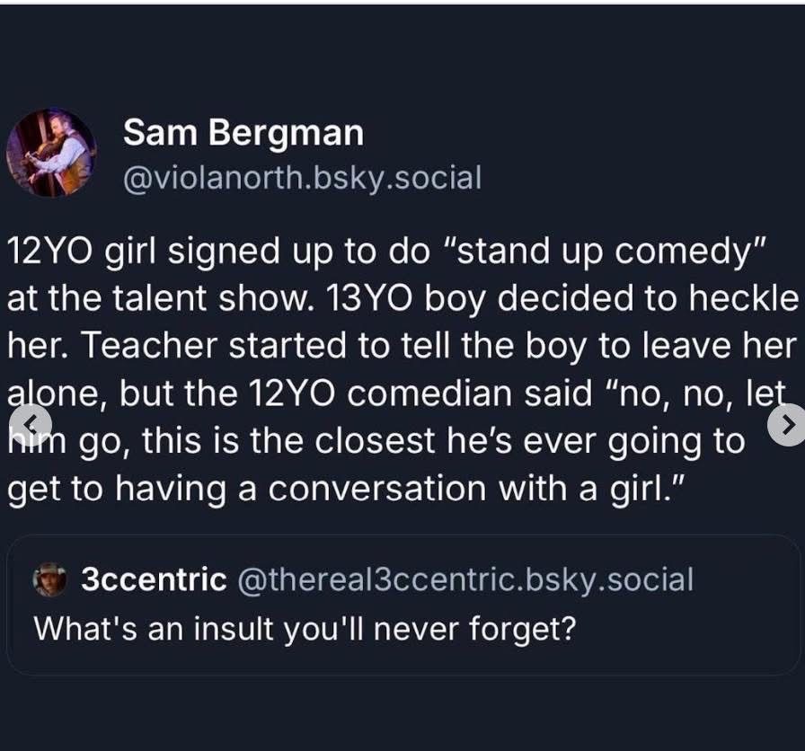 Oof, this 12-year-old comedian roasting the heckler is brutal but amazing.