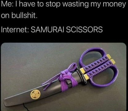 Me trying to save money but then the internet shows me samurai scissors