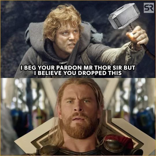 Samwise Gamgee acting like he just found Thor's lost hammer lol