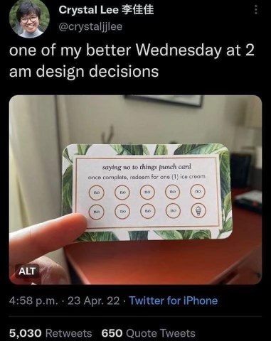 This is the ultimate goal: saying no to everything so you can get ice cream lol