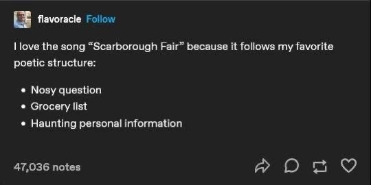 This is the most accurate description of Scarborough Fair I've ever seen