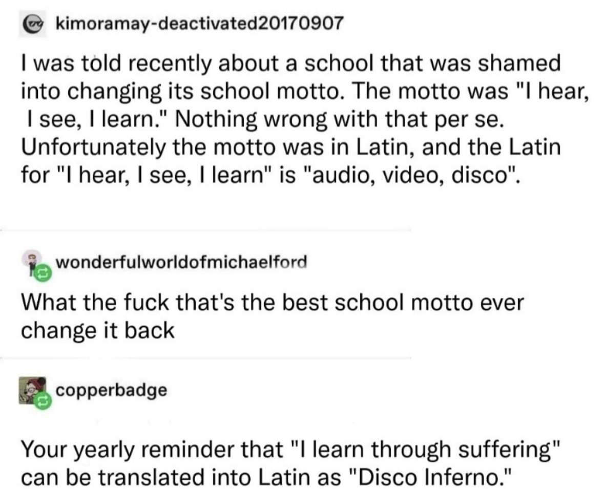 Who knew Latin class was going to be this lit? Disco Inferno!