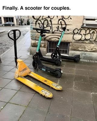Finally, a scooter built for two. This is going to be an interesting ride.
