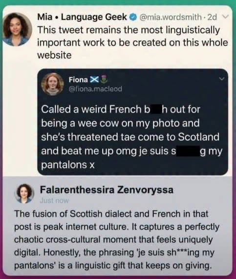 This tweet is either peak internet culture or a complete disaster, honestly. I'm leaning towards disaster.