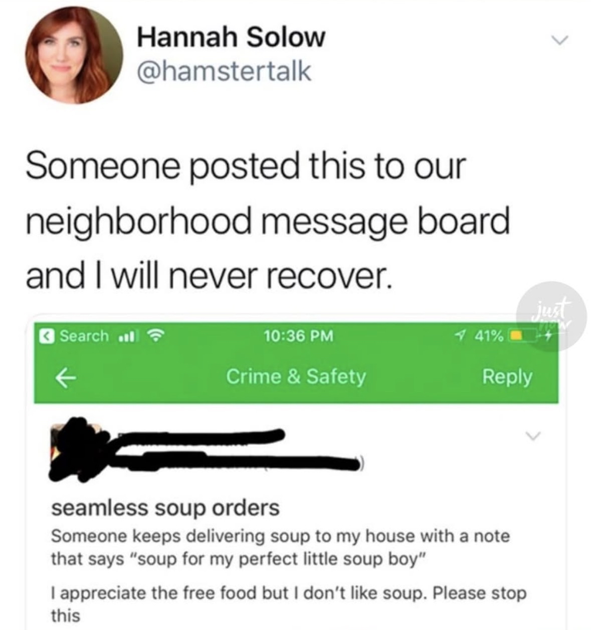 Someone's getting way too invested in delivering soup to this person with the weirdest notes.
