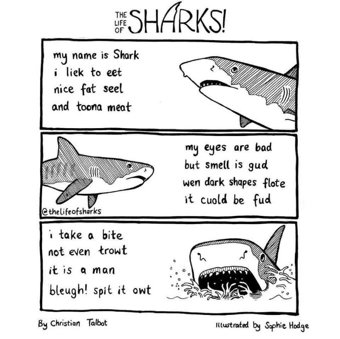 Sharks when they realize they made a mistake after taking a bite