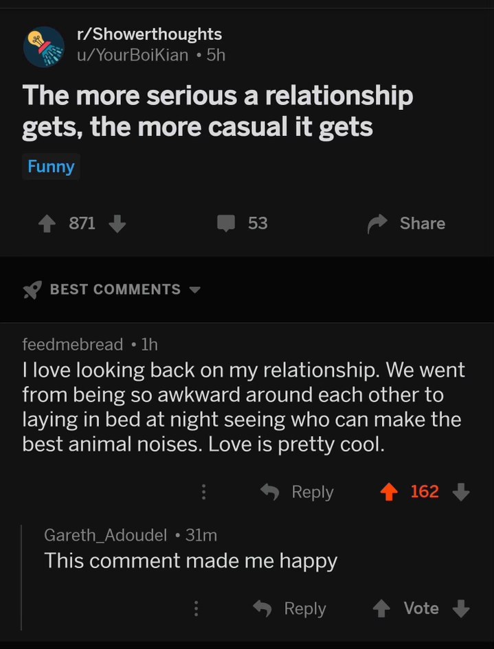 When your relationship gets so serious that you start having animal noise competitions in bed.
