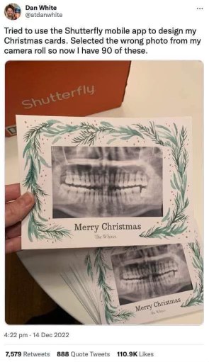 When you accidentally use your dental x-rays for Christmas cards and now you have 90 of them