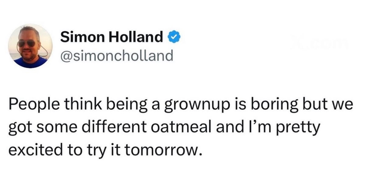 This tweet perfectly captures the thrilling excitement of adulting, like trying new oatmeal flavors. 