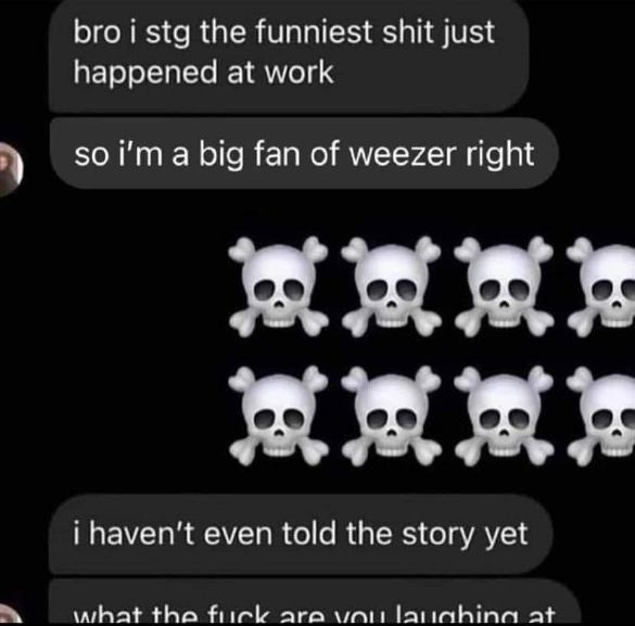 When you use too many skull emojis and your friend just starts laughing before you even tell the story.