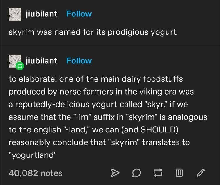 So apparently Skyrim translates to Yogurtland? I am never going to be able to play this game the same way again.
