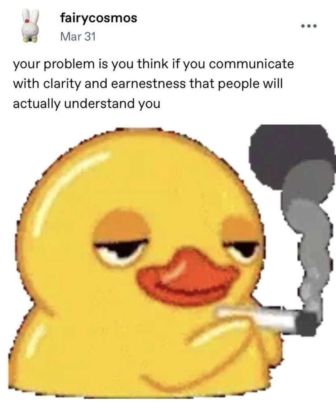 This duck knows the struggle of clear communication falling on deaf ears.