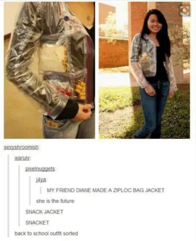 This 'snack jacket' is genius. Back to school outfit goals for sure.
