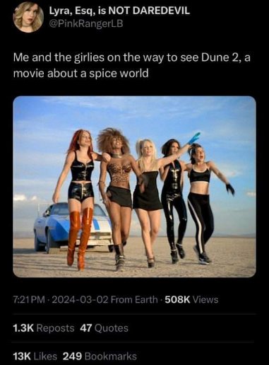 Spice Girls heading to see Dune 2, a movie about a spice world, is peak aesthetic