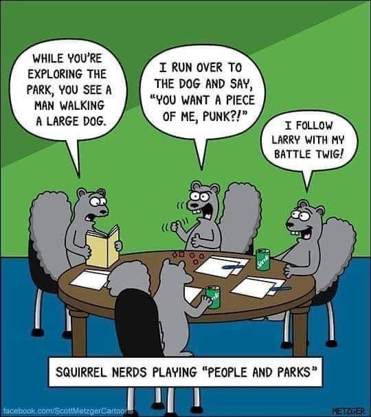 These squirrels are taking their D&D game way too seriously, but honestly, I would too if my character was a battle twig.