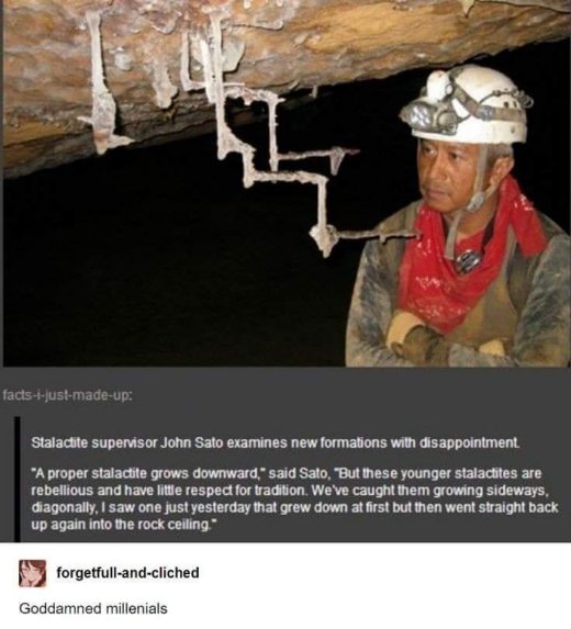 This stalactite supervisor is NOT happy with the younger generation of stalactites.