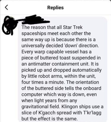 so apparently star trek ships meet up this way bc of buttered toast determining which way is down??