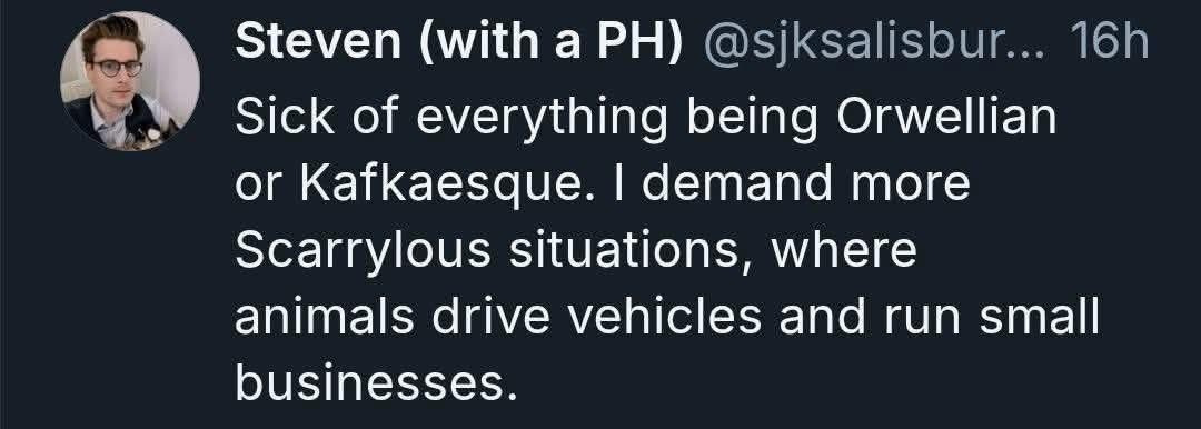 Ugh, too much dystopia. Can we just get some cartoon animals driving cars and running shops already?