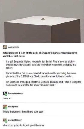 So someone stole an inch off a mountain and now everyone's mad and wants it back lol