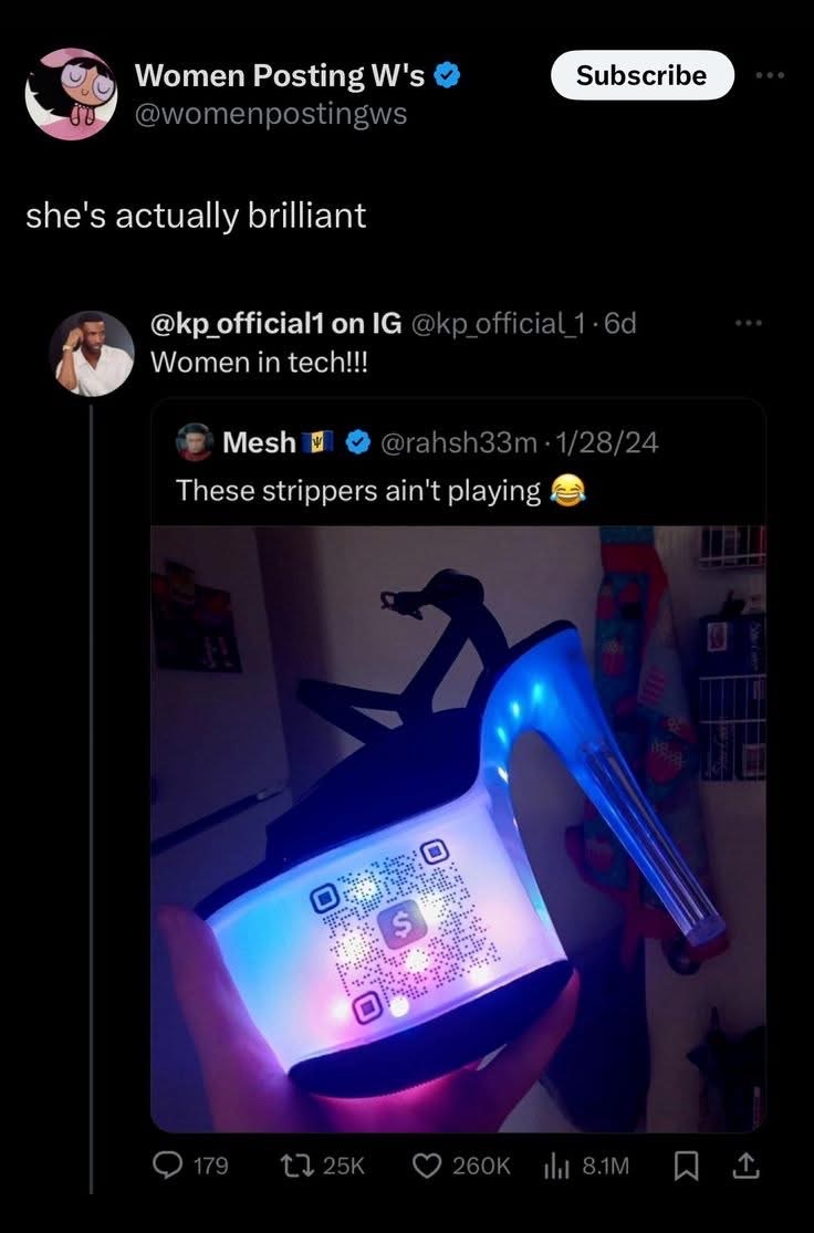 When your favorite stripper has a QR code for payment in her shoe. Talk about innovation!