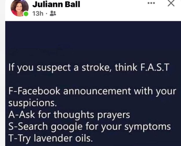 Love how they rewrote the stroke acronym to be all about the Facebook lifestyle, lol