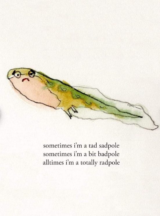 This frog starts off feeling a little down, then a little bad, but ultimately sums it up perfectly.