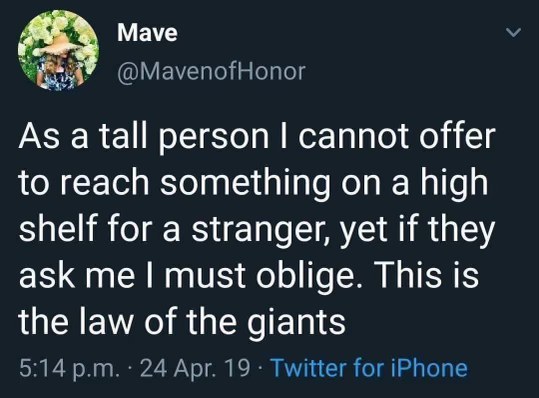 The unspoken rules for tall people are wild lol