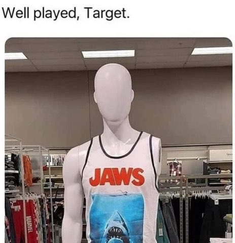 Target really knows how to sell these shirts. This mannequin looks legit terrified.