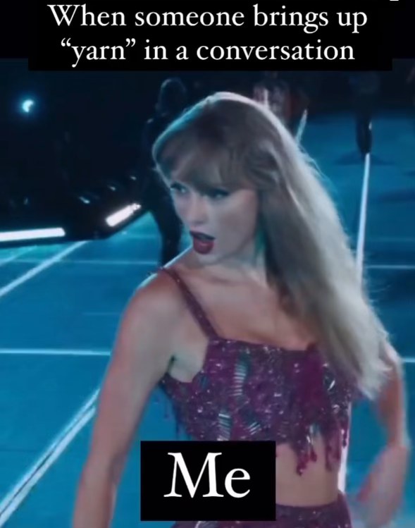 Me whenever someone mentions knitting or crochet. I turn into this instantly.
