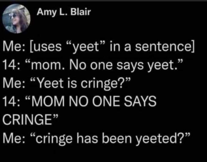 This is basically how being a teen works, language wise. Oh to be young and cringey.
