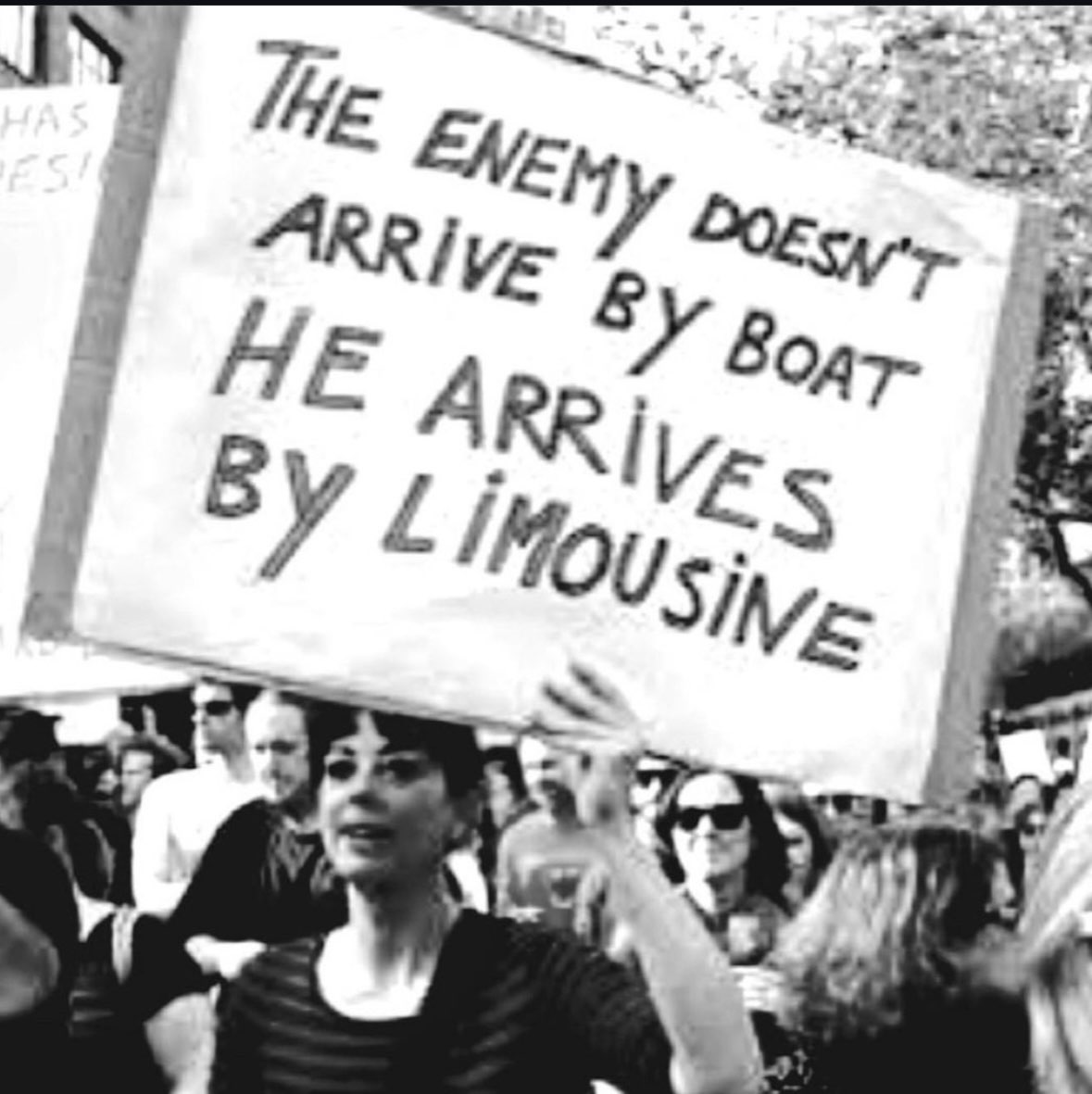 The enemy doesn't arrive by boat, they arrive by limousine. Big mood.