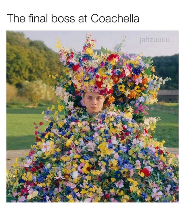 When you agree to wear the flower costume but forget you have to perform a ritualistic dance.