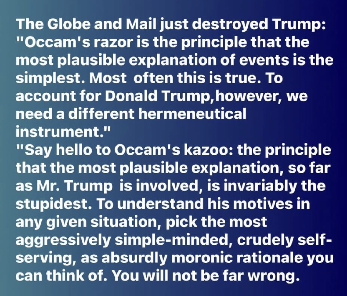 This article is basically saying Trump's motives are just stupid and simple. LOL.