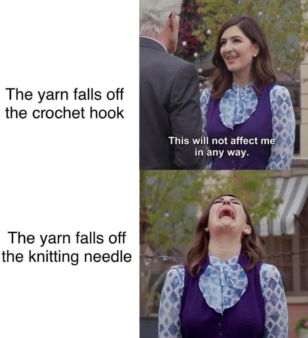 Crocheters when yarn falls off vs. knitters when yarn falls off