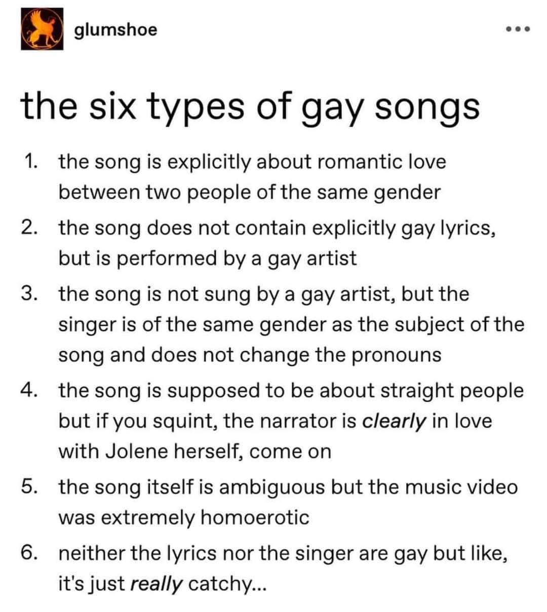 Me trying to categorize every song I like into one of these six types