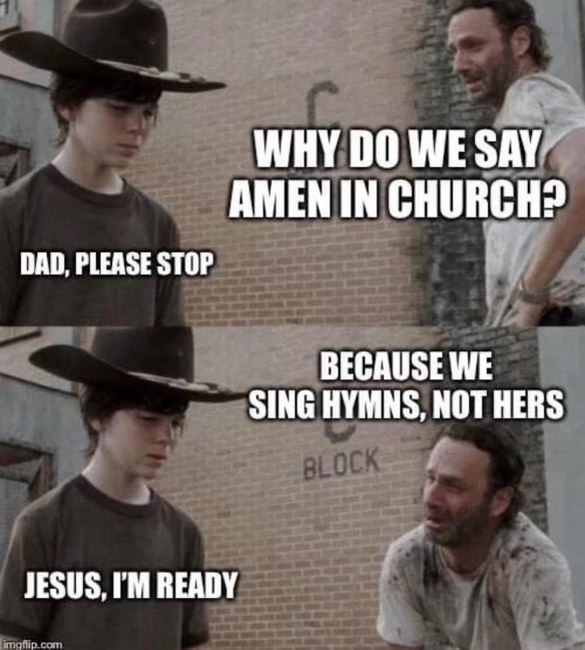 Carl asking the real questions about church and Rick just trying to survive the apocalypse