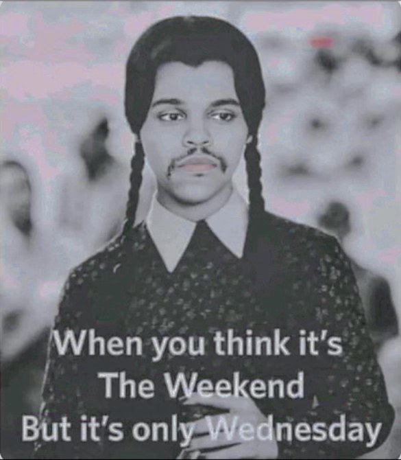 My brain when I get Wednesday Addams vibes but it's actually The Weeknd