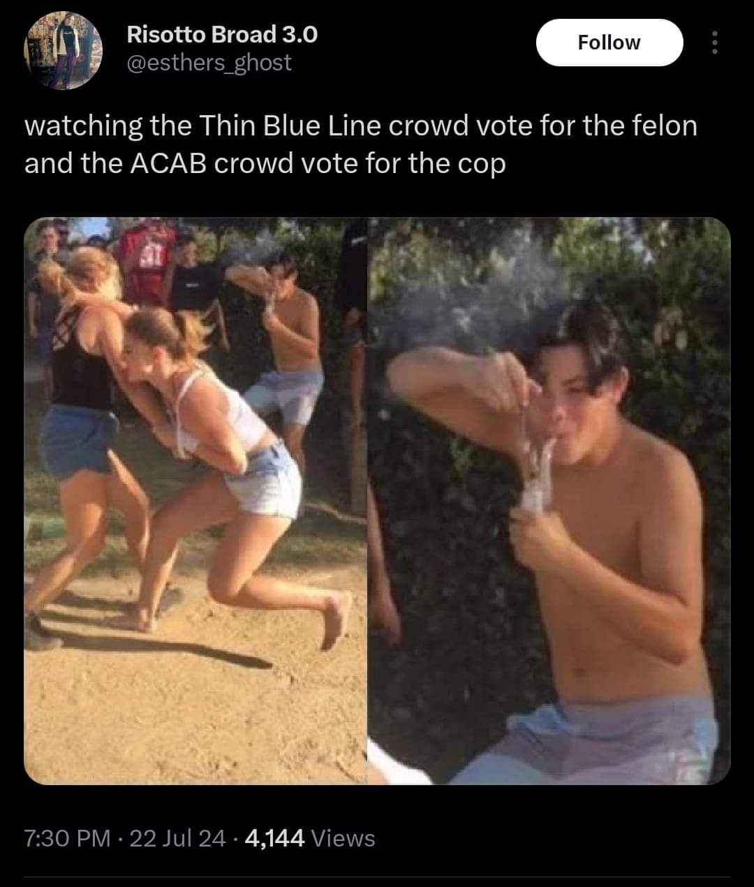 When the Thin Blue Line folks pick the felon and the ACAB folks pick the cop lol