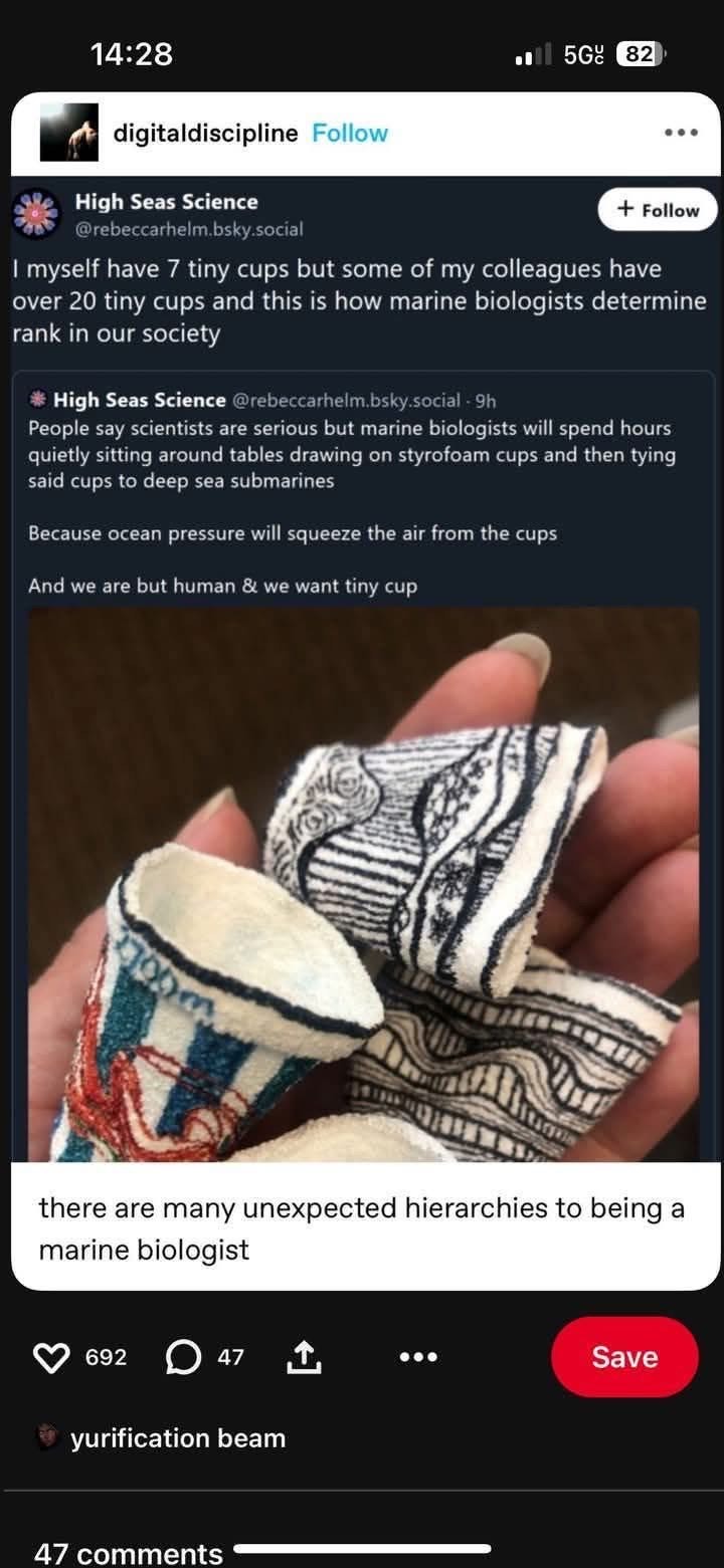 Apparently marine biologists rank themselves by how many tiny cups they've drawn on and attached to submarines? Who knew.