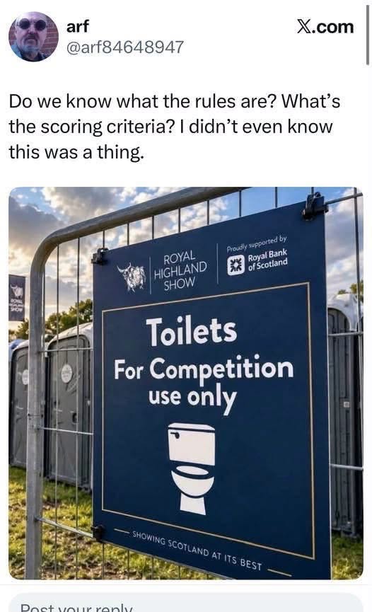 When you find out there's a toilet competition and you didn't even know the rules