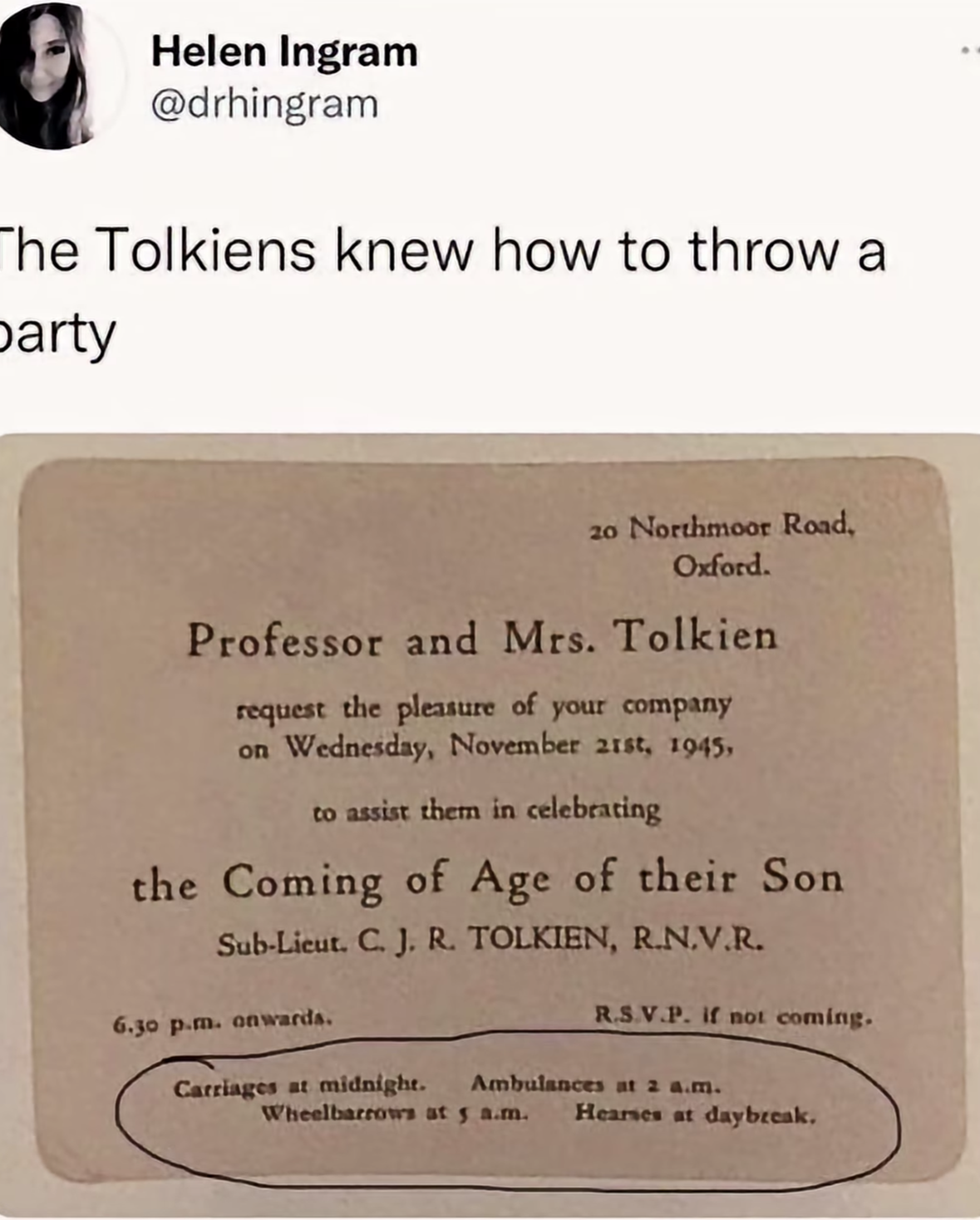 Omg, look at the RSVP options on this Tolkien party invite - carriages, ambulances, wheelbarrows, AND hearses?!